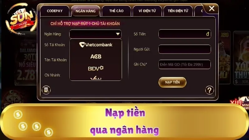 Nạp tiền qua ngân hàng